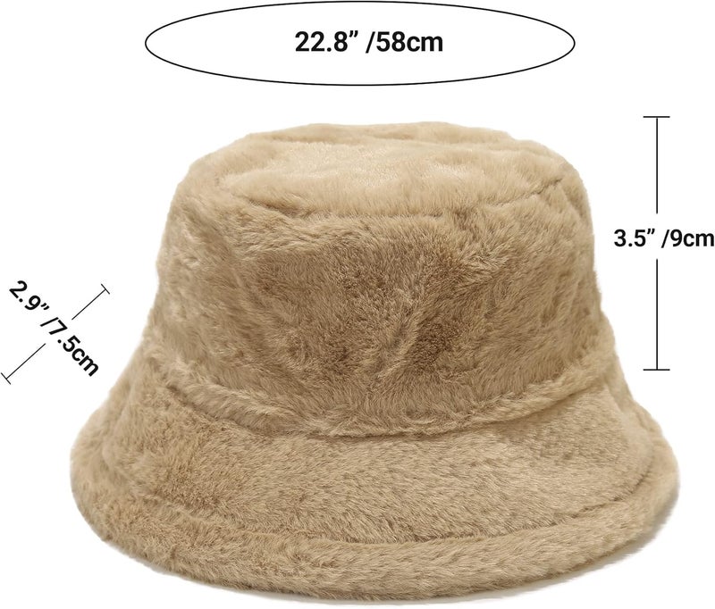 Umeepar Winter Faux Fur Fuzzy Bucket Hat Fluffy Warm Hat for Women Men - Image 5